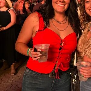 Idyllwind Fiery Red Lace-Up Top